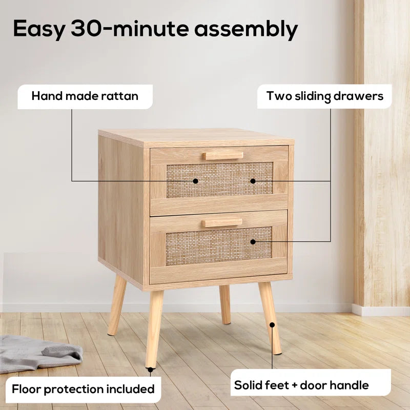 Spurlin Rattan Nightstand with 2 Storage Drawers