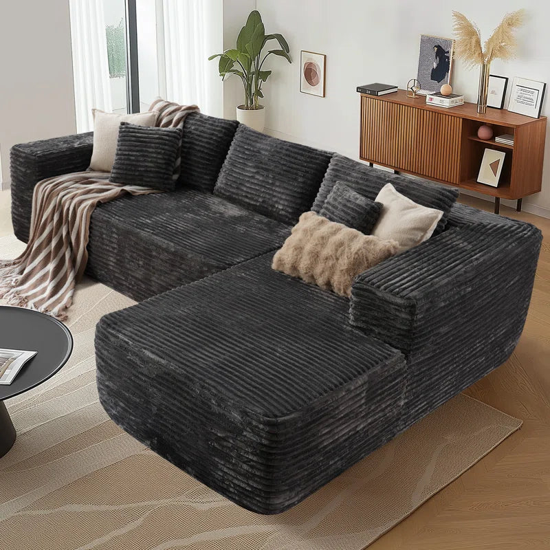 Nathasa 2 - Piece No Assembly Required Upholstery Sofa, Free Combination Cloud Sectional Couch with L-Shape Chaise, Deep Seat Modular Sofa for Living Room Bedroom