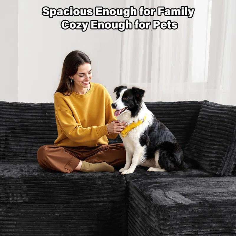 Modular U-Shaped Sectional Plush Corduroy Sofa with Movable Ottoman