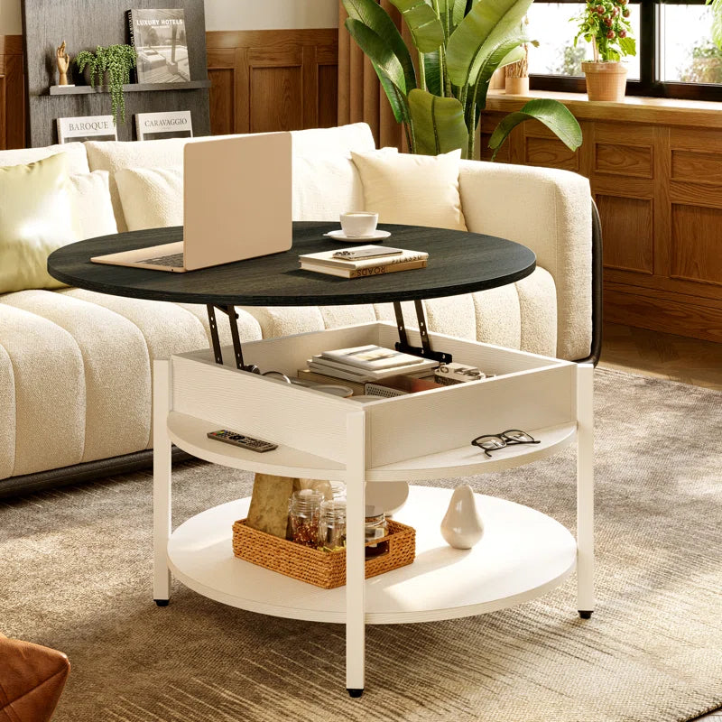 Wynny 36"W Lift Top Coffee Table with Storage, round Wood Cocktail Table