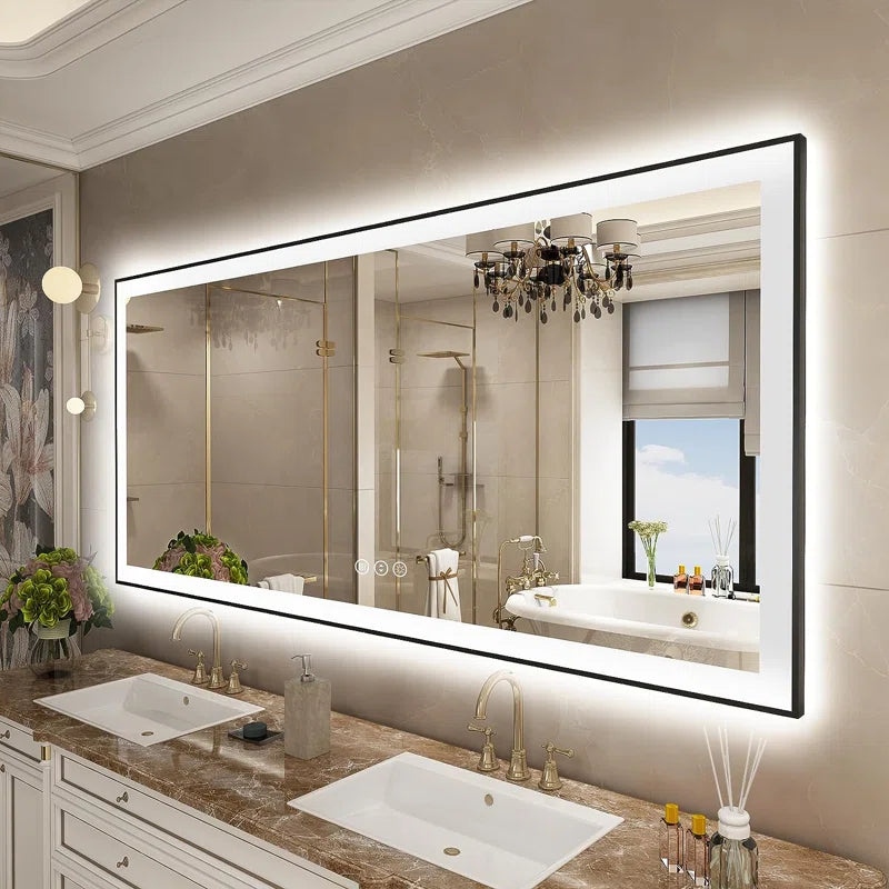Aevar Super Bright Front & Back LED Lighted Anti-Fog Aluminum Alloy Framed Tempered Glass Bathroom/Vanity Mirror with ETL & 3-Year Warranty