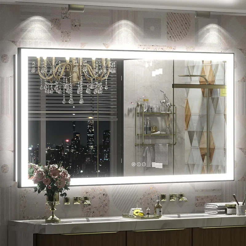 Aevar Super Bright Front & Back LED Lighted Anti-Fog Aluminum Alloy Framed Tempered Glass Bathroom/Vanity Mirror with ETL & 3-Year Warranty