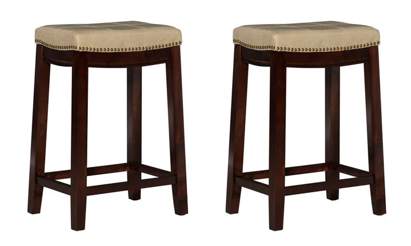 Arlyce 26.5" Solid Wood Backless Counter Stool with Vegan Leather Upholstered Seat