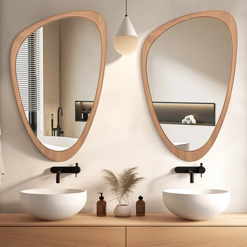Cotesfield Wood Accent Mirror Irregular Decorative Mirror Asymmetrical Mirror