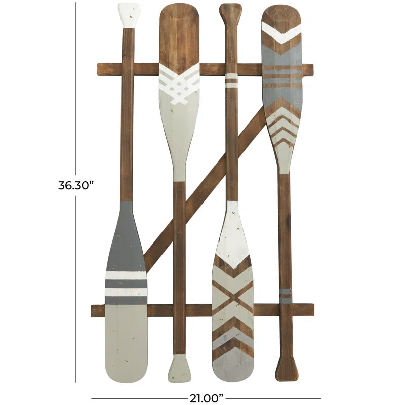 Wood Arrow and Stripe Patterned Paddle Home Wall Decor with Muted Blue Accents