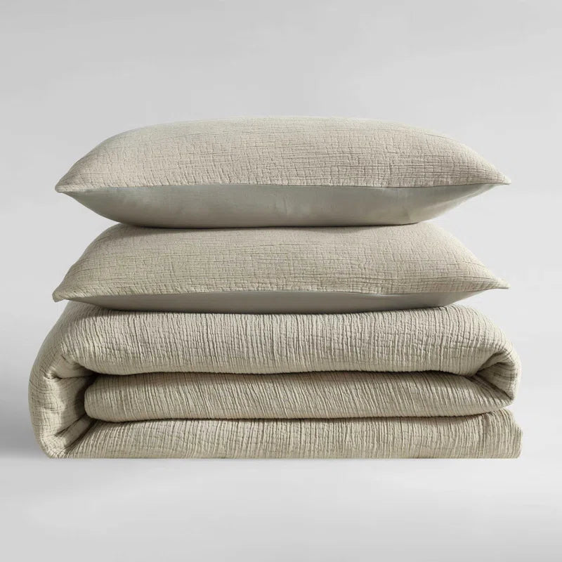 Washed Texture Solid Cotton Duvet Cover Set