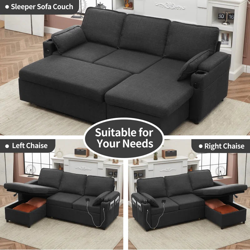 Vesna L-Shape 81" Wide Space-Saving Sleeper Sofa Upholstered Pull-Out Sofa Bed