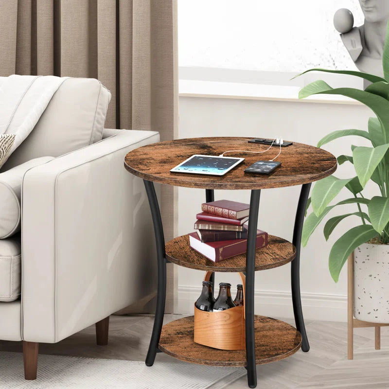 Jalane Tall End Table with 2 USB Ports, 2 Power Outlets, and 3-Tier Storage Shelves