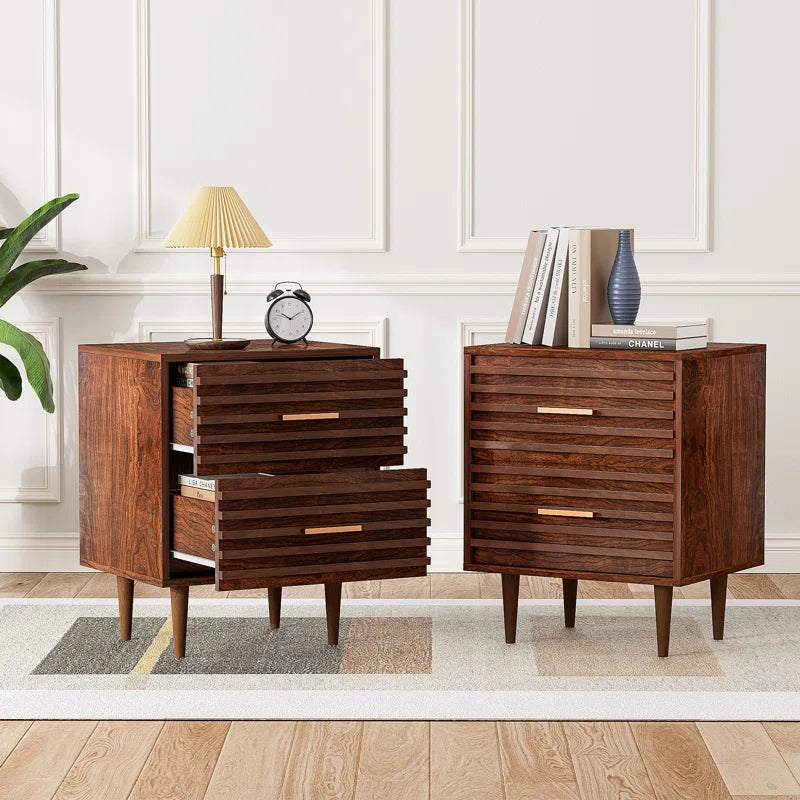 Jamyira 2 - Drawer Nightstands Set, Mid Century Modern End Table , Wooden Bedside Table in Brown