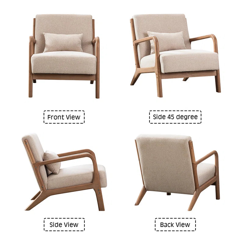 Hertford 26" Wide Mid Century Upholstered Solid Wood Accent Chair with an Extra Pillow