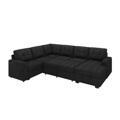 U-Shaped Sleeper Sectional Tufted Sofa Bed with Storage Chaise