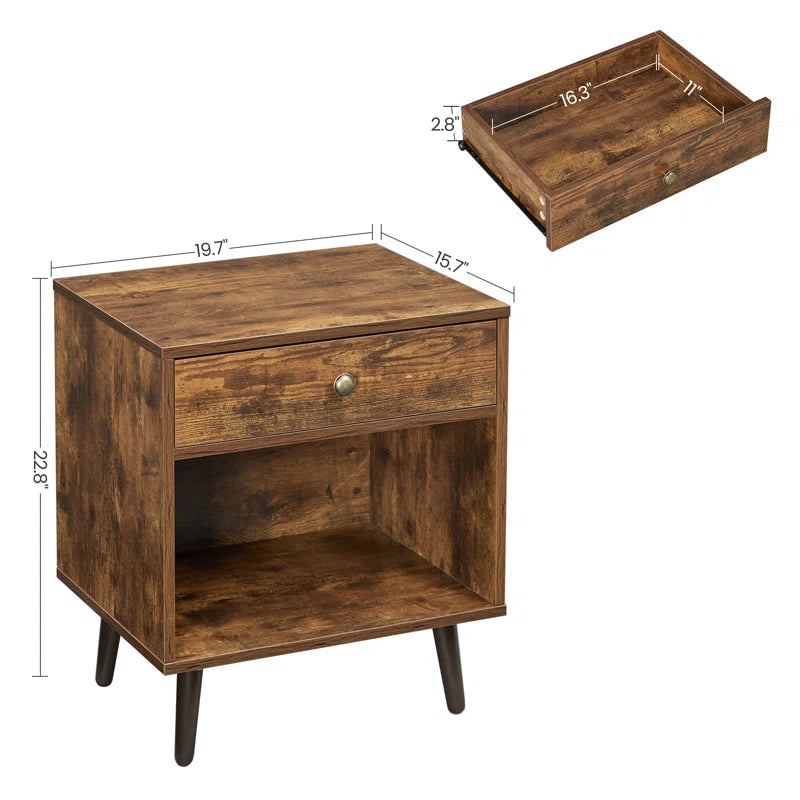 Vansant 1 - Drawer Nightstand with Drawer and Open Compartment, Solid Wood Legs