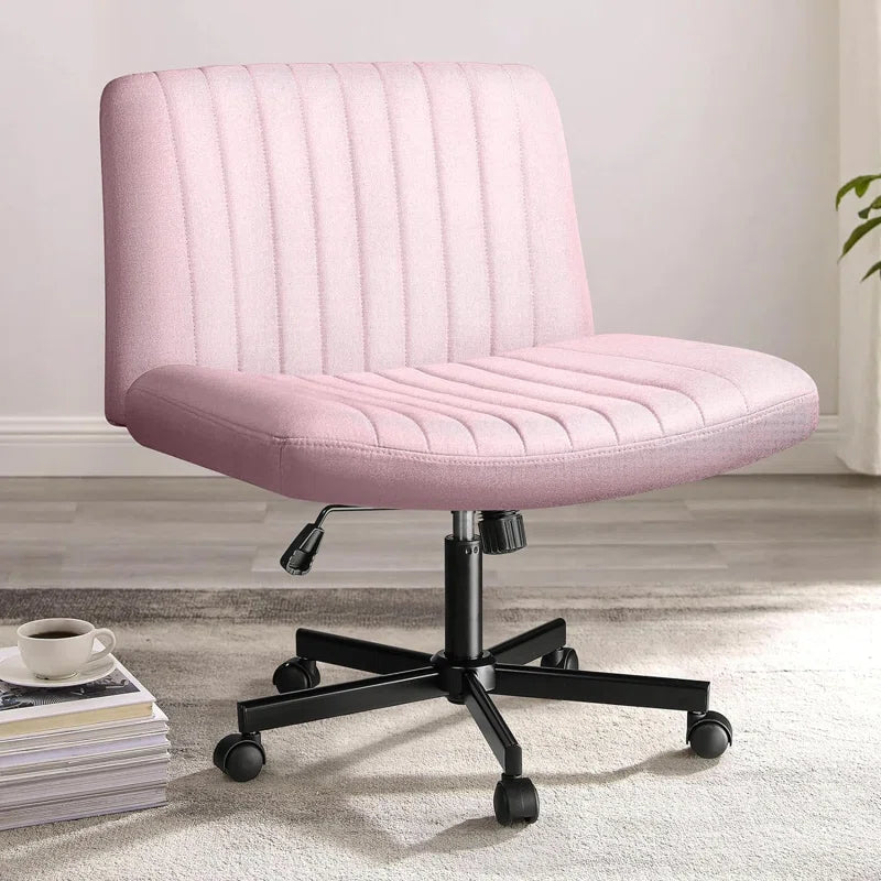 Caelie Criss Cross Legged Office Chair, Armless Office Desk Chair with Wheels