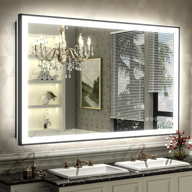 Aevar Super Bright Front & Back LED Lighted Anti-Fog Aluminum Alloy Framed Tempered Glass Bathroom/Vanity Mirror with ETL & 3-Year Warranty