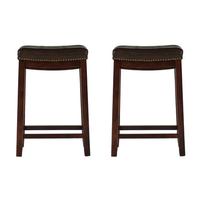 Arlyce 26.5" Solid Wood Backless Counter Stool with Vegan Leather Upholstered Seat