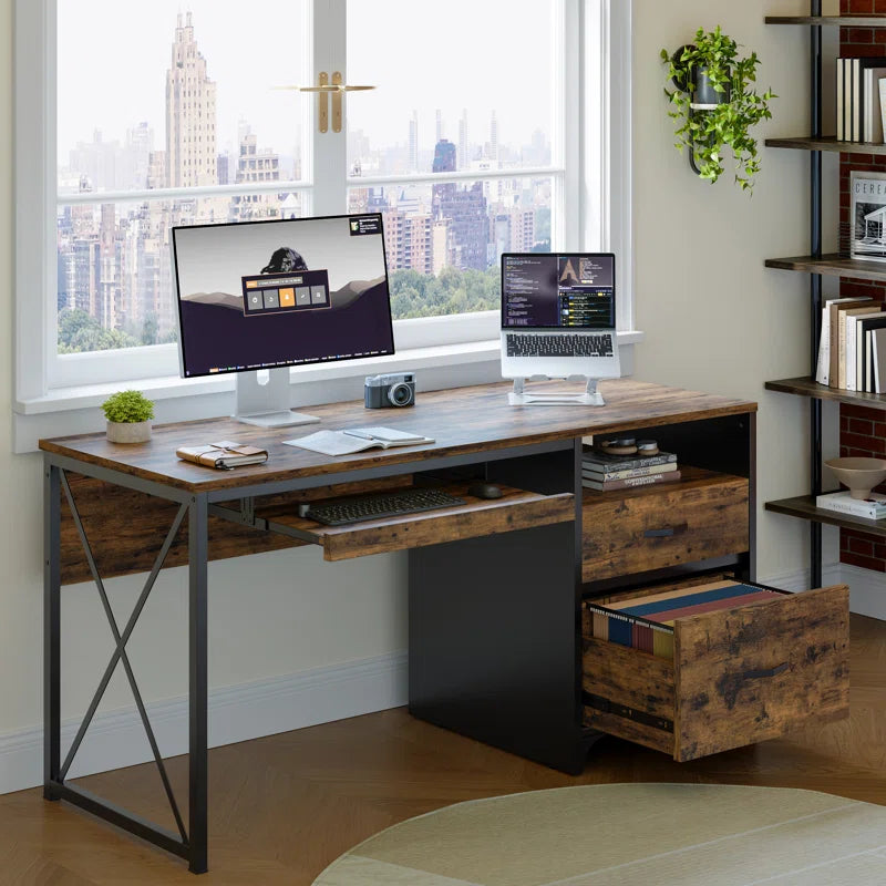 Labelle 55" W Writing Study Computer Table Workstation with Keyboard Tray