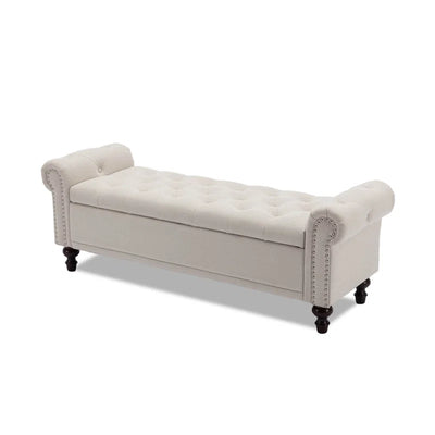 Velvet/Linen Upholstered Storage Bench with Segmented Storage Compartments
