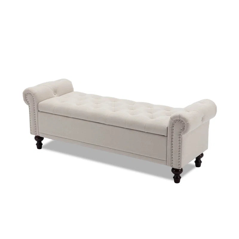 Velvet/Linen Upholstered Storage Bench with Segmented Storage Compartments
