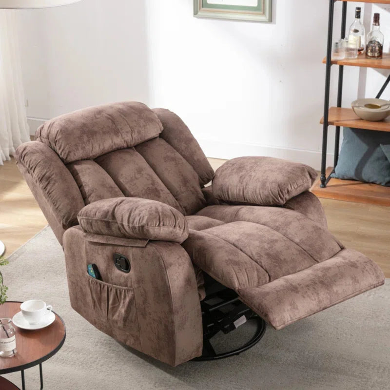 37.4" Wide Contemporary Compact Microfiber Swivel Rocker Manual Recliner Chair with Heat and Massage