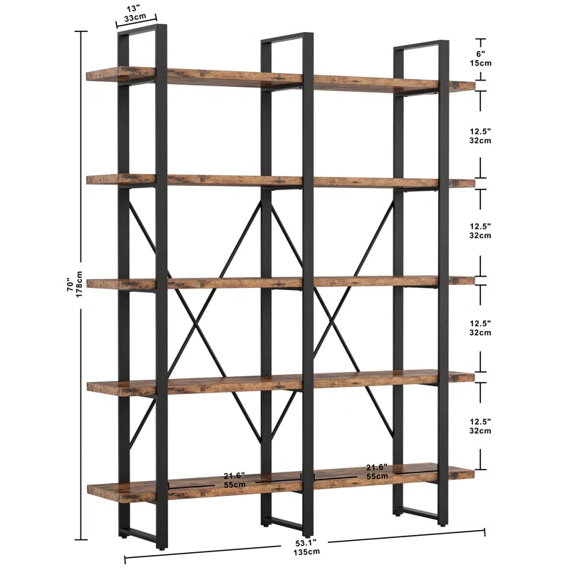 Wynot 70 H X 53.1 W Bookcase Double Wide 5 Tiers