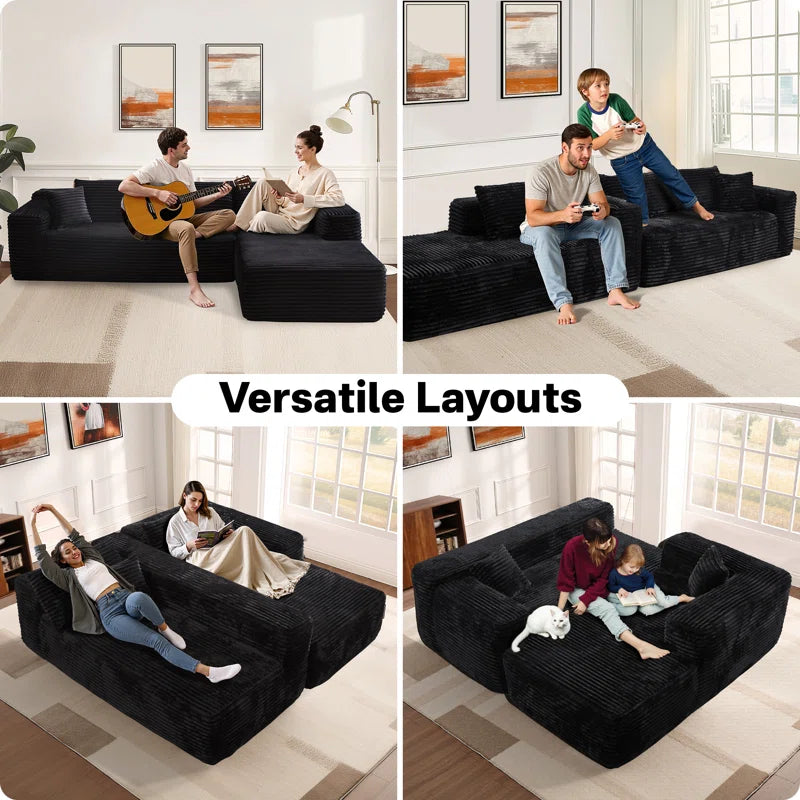 Nathasa 2 - Piece No Assembly Required Upholstery Sofa, Free Combination Cloud Sectional Couch with L-Shape Chaise, Deep Seat Modular Sofa for Living Room Bedroom
