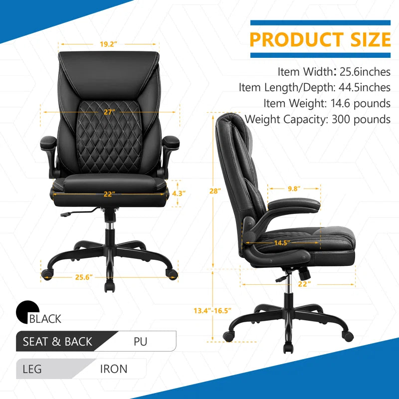 Marama Ergonomic Leather Office Chair with Flip-Up Armrests