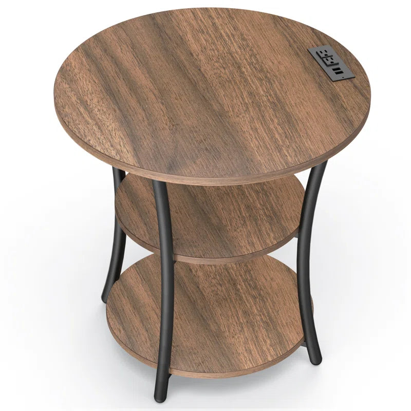 Jalane Tall End Table with 2 USB Ports, 2 Power Outlets, and 3-Tier Storage Shelves