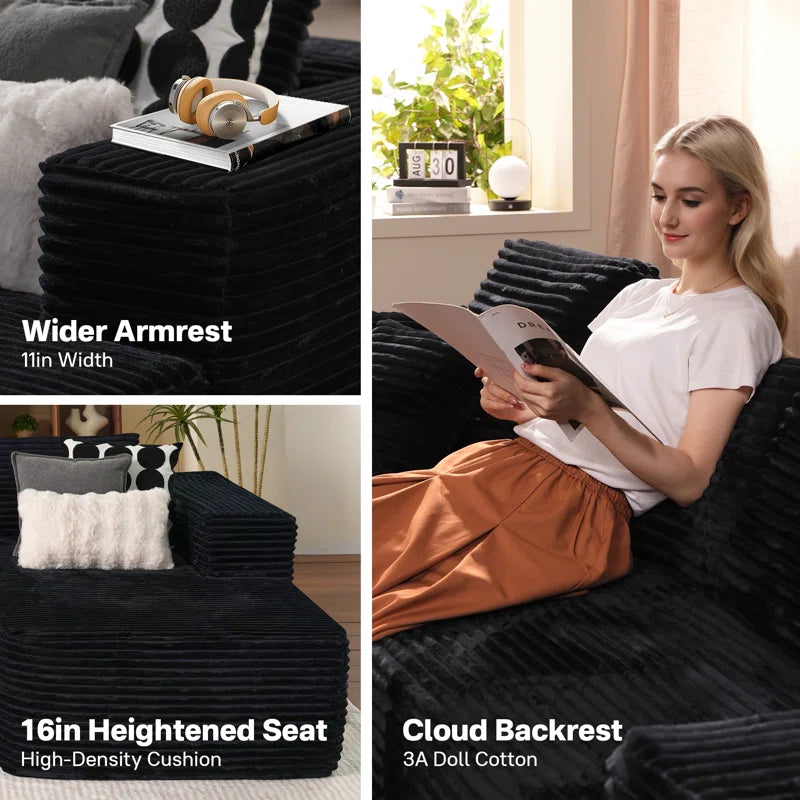 Nathasa 2 - Piece No Assembly Required Upholstery Sofa, Free Combination Cloud Sectional Couch with L-Shape Chaise, Deep Seat Modular Sofa for Living Room Bedroom