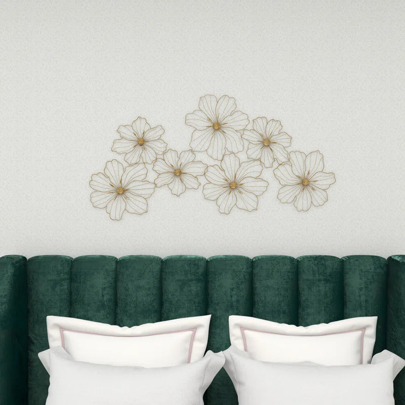 Metal Wire Foiled Floral Home Wall Decor with Scroll Accents