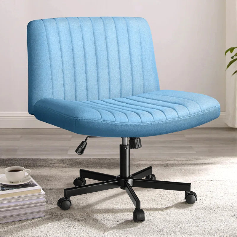 Caelie Criss Cross Legged Office Chair, Armless Office Desk Chair with Wheels