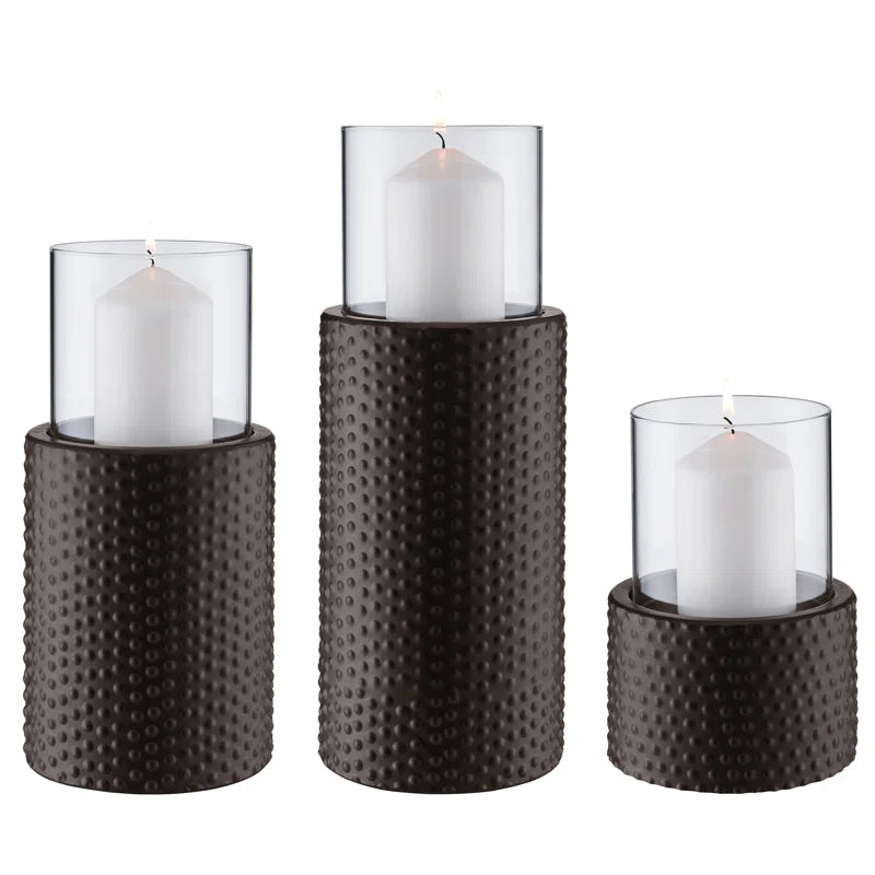 3 Piece Iron Tabletop Hurricane Holder Set