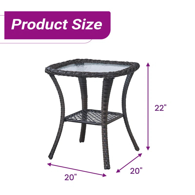 Bonia Wicker Rattan Side Table with Built-In Glass