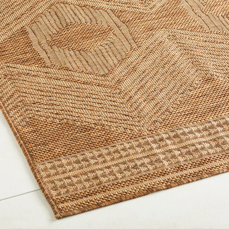 Geometric Indoor/Outdoor Rug for Living Room Patio Deck Front Porch Entryway Hallway Kitchen, Light Brown/Ivory