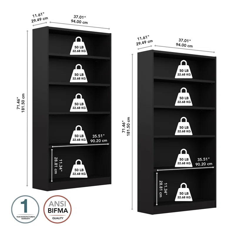 Doyno Tall 5 Shelf Bookcase - Set of 2, Storage and Display Bookshelves for Home Office and Living Room