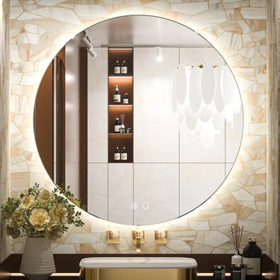 Adorna round Frameless Backlit Mirror, LED Bathroom Vanity Mirror with Dimmable Brightness, Anti-Fog Function, 50000H Lifetime, Shatterproof Film