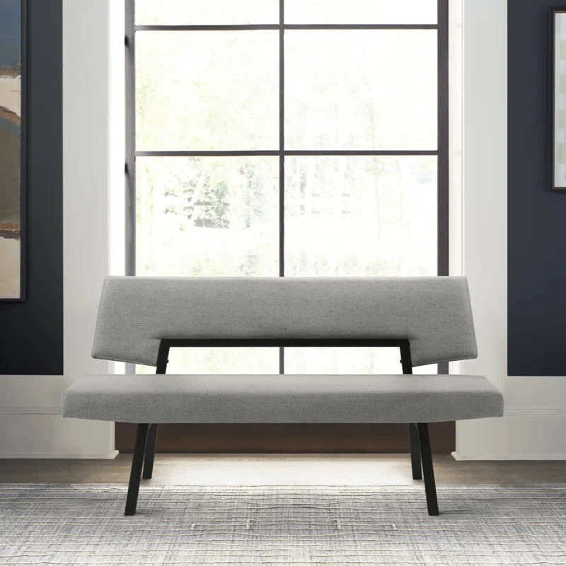 Jeiren 63" Wide Upholstered Dining Bench with Back in Rubberwood and Fabric