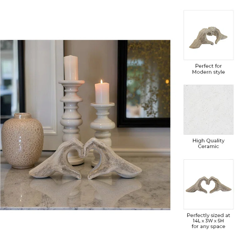 Modern Stoneware Ceramic Hand Heart Decorative Sculpture