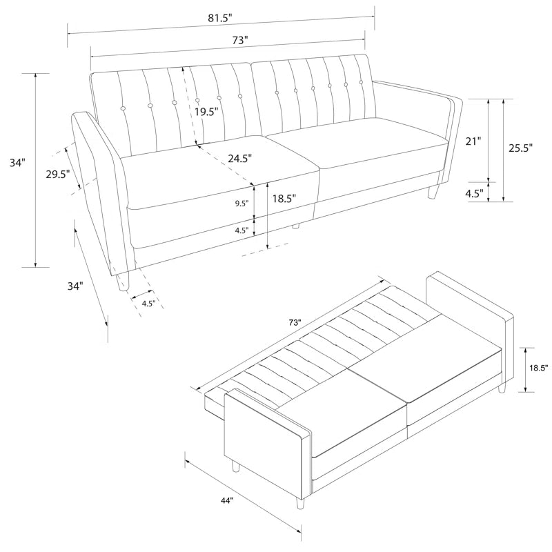 Perdue 81.5" Velvet Square Arm Convertible Sofa