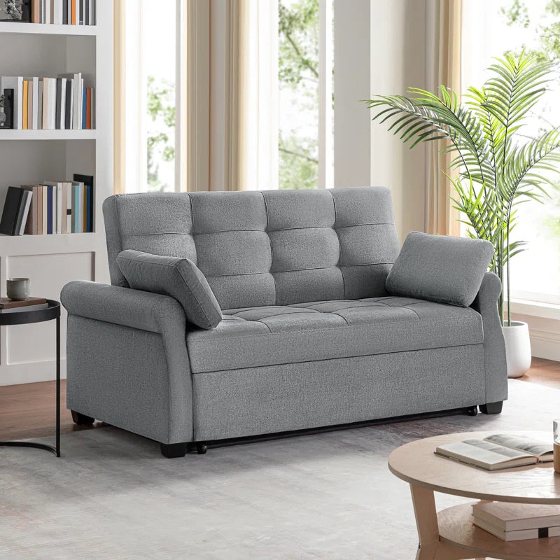 Sabrina 73" Queen Rolled Arm Tufted Back Convertible Sleeper Sofa with Cushions