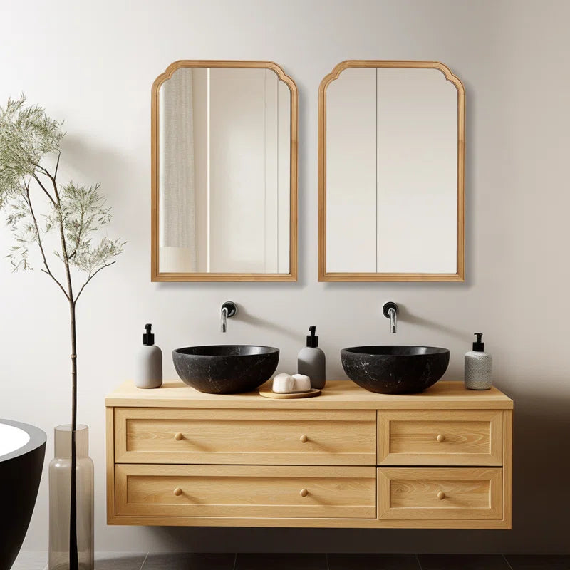 Ancalin Wood Accent Wall Mirror for Bathroom Bedroom Decorative Mirror