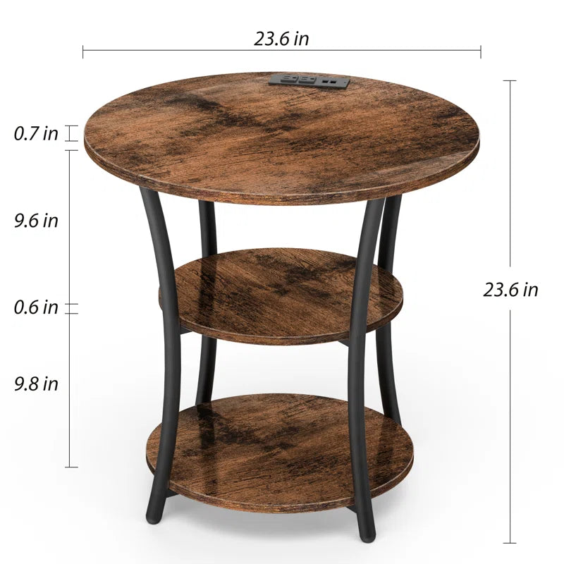 Jalane Tall End Table with 2 USB Ports, 2 Power Outlets, and 3-Tier Storage Shelves