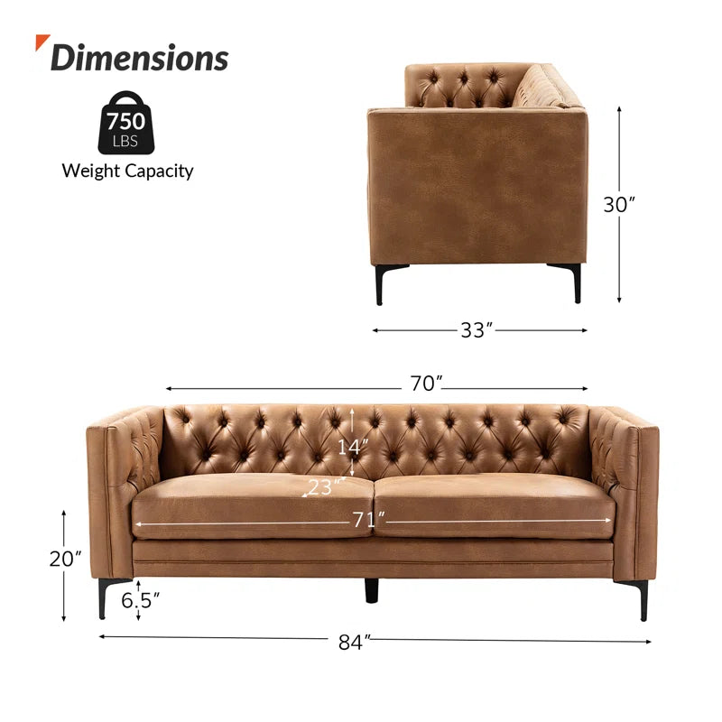 Brinna Contemporary 84" Upholstered Button-Tufted Sofa with Metal Legs