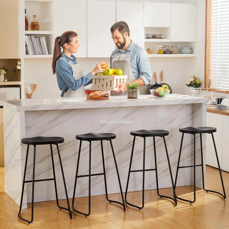 Alazia Solid Wood Backless 26/30" Saddle Seat with Footrest Bar Height Stool Set