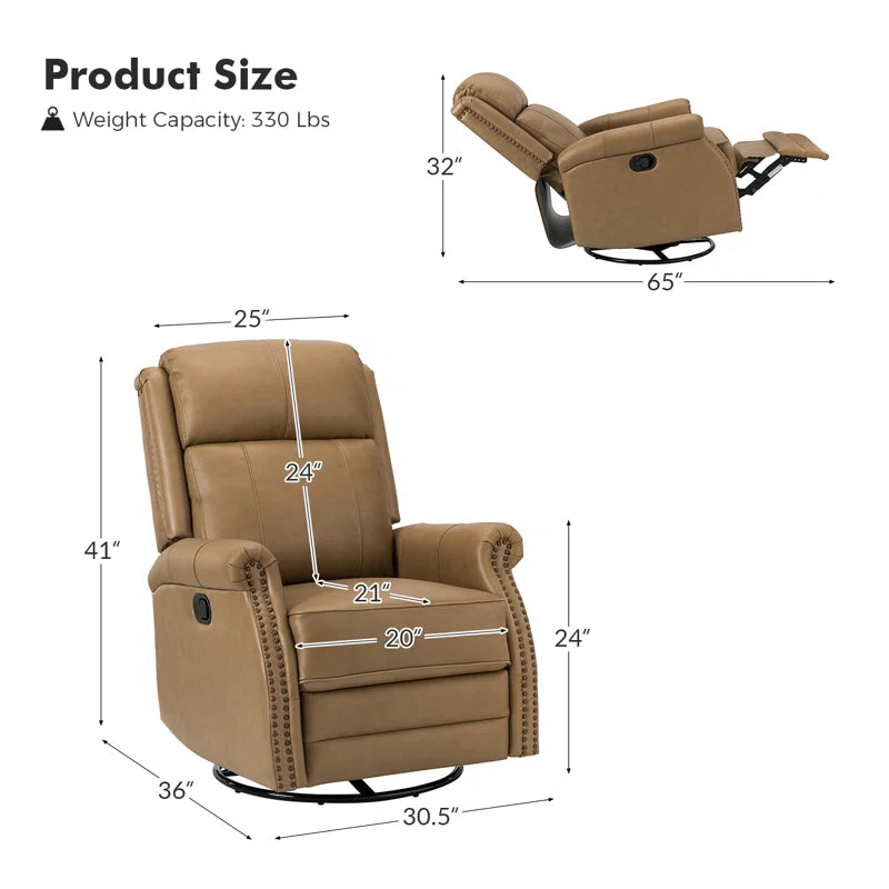 Anouschka 30.5" Wide Swivel Rocking Genuine Leather Manual Recliner