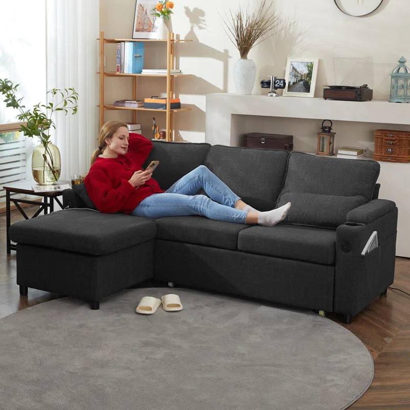Vesna L-Shape 81" Wide Space-Saving Sleeper Sofa Upholstered Pull-Out Sofa Bed