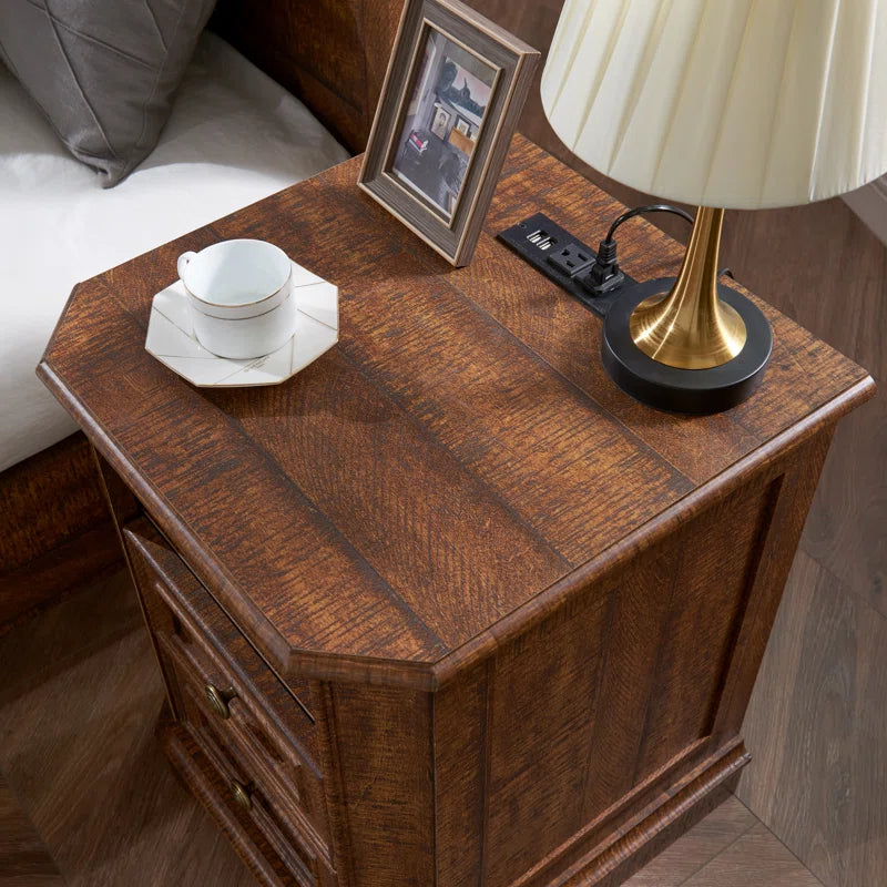 Loiret 2 - Drawers Modern Wood Nightstand with Charging Station,Bed Side Table with Open Storage for Bedroom and Built-In Outlets