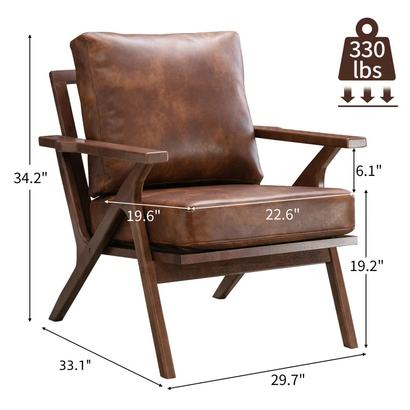 Huybert 29.7" Wide Solid Wood Frame Upholstered Mid Century Modern Retro Accent Chair