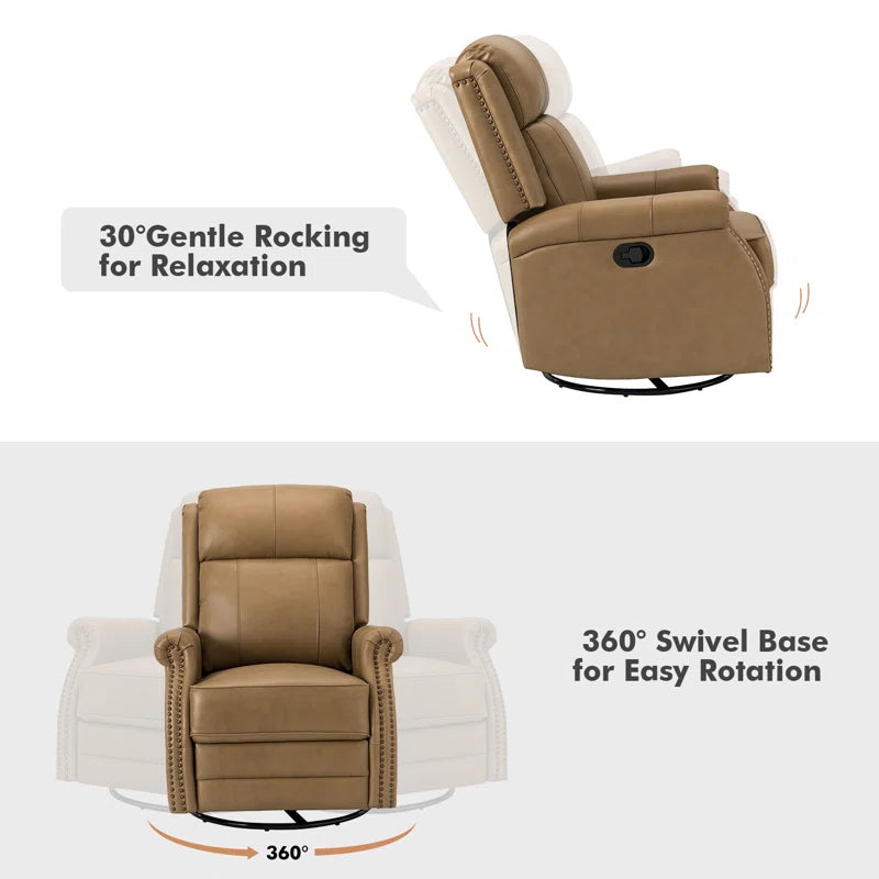 Anouschka 30.5" Wide Swivel Rocking Genuine Leather Manual Recliner