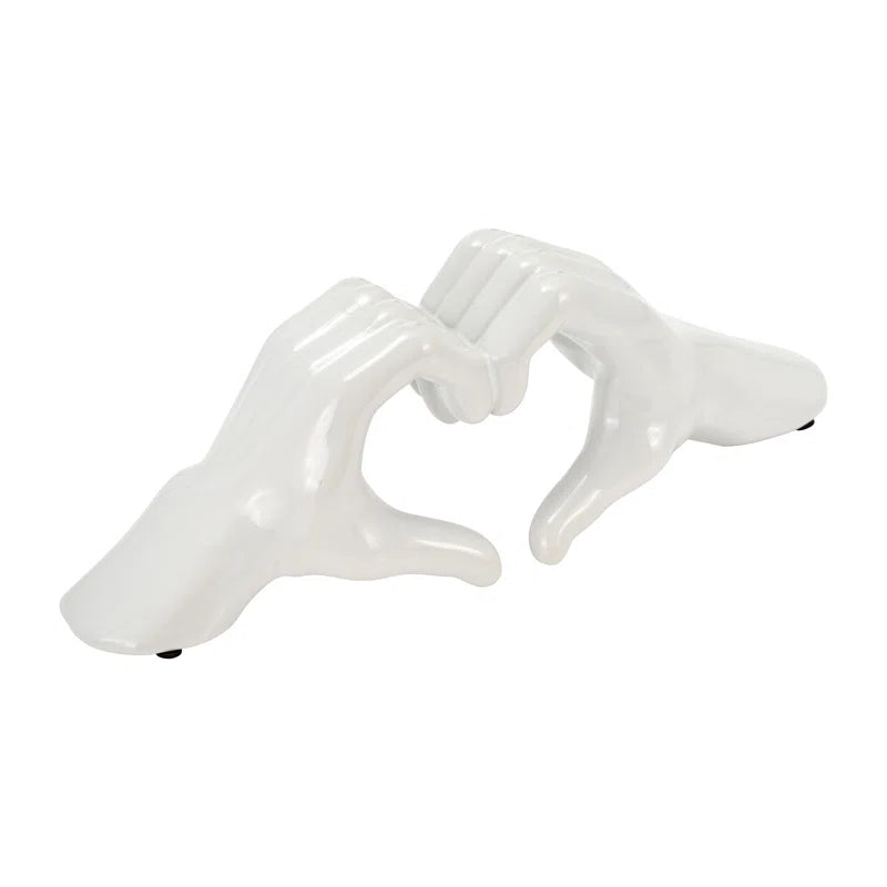 Modern Stoneware Ceramic Hand Heart Decorative Sculpture