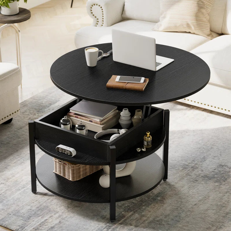 Wynny 27"W round Lift-Top Wood Coffee Table with Storage